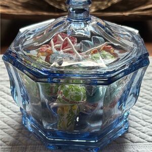 Vintage Indiana Glass “Concord” Pastel  Blue Octagon Covered Candy Dish